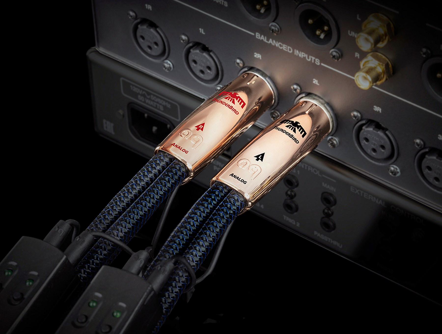 AudioQuest XLR interconnects connected to an amplifier