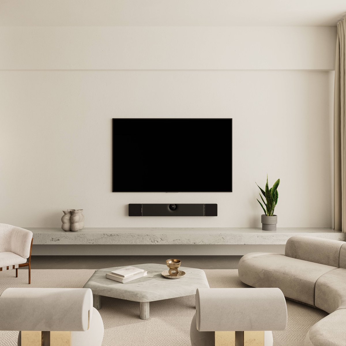 Devialet Dione soundbar wall-mounted under a TV