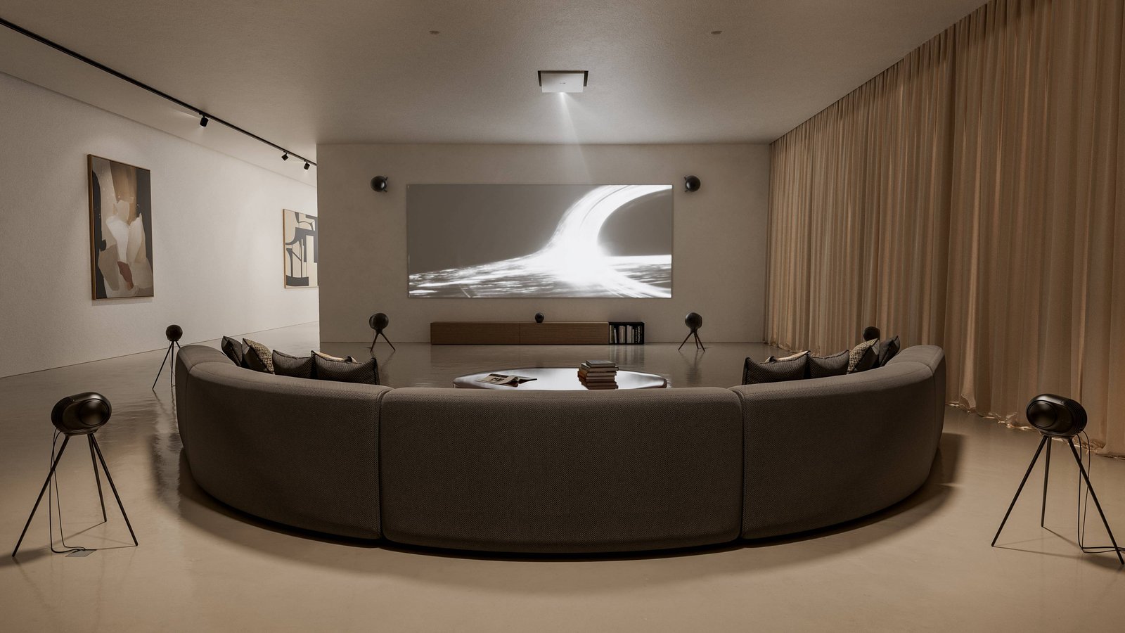 Devialet Phantom speakers in a home theatre room