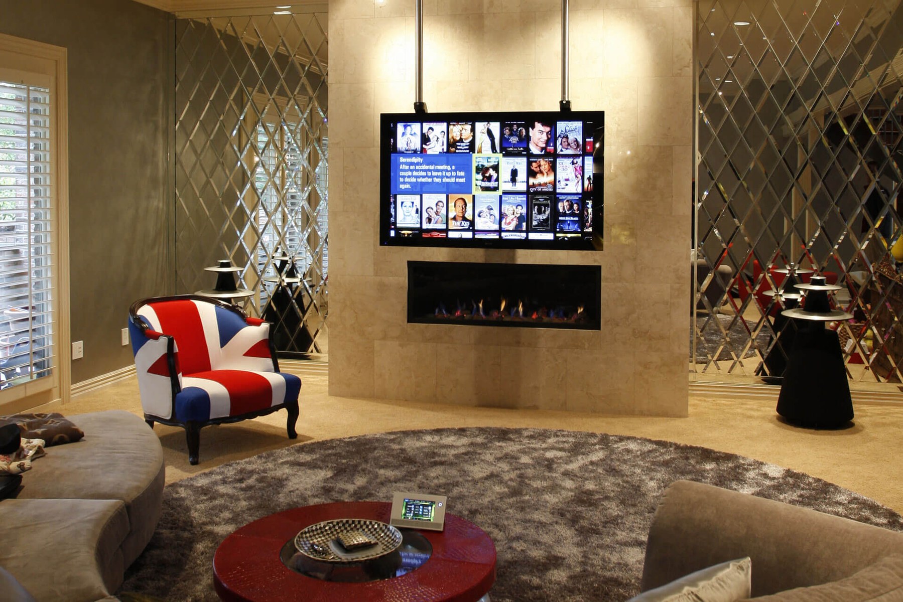 Future Automation inverted ceiling TV lift in a lounge