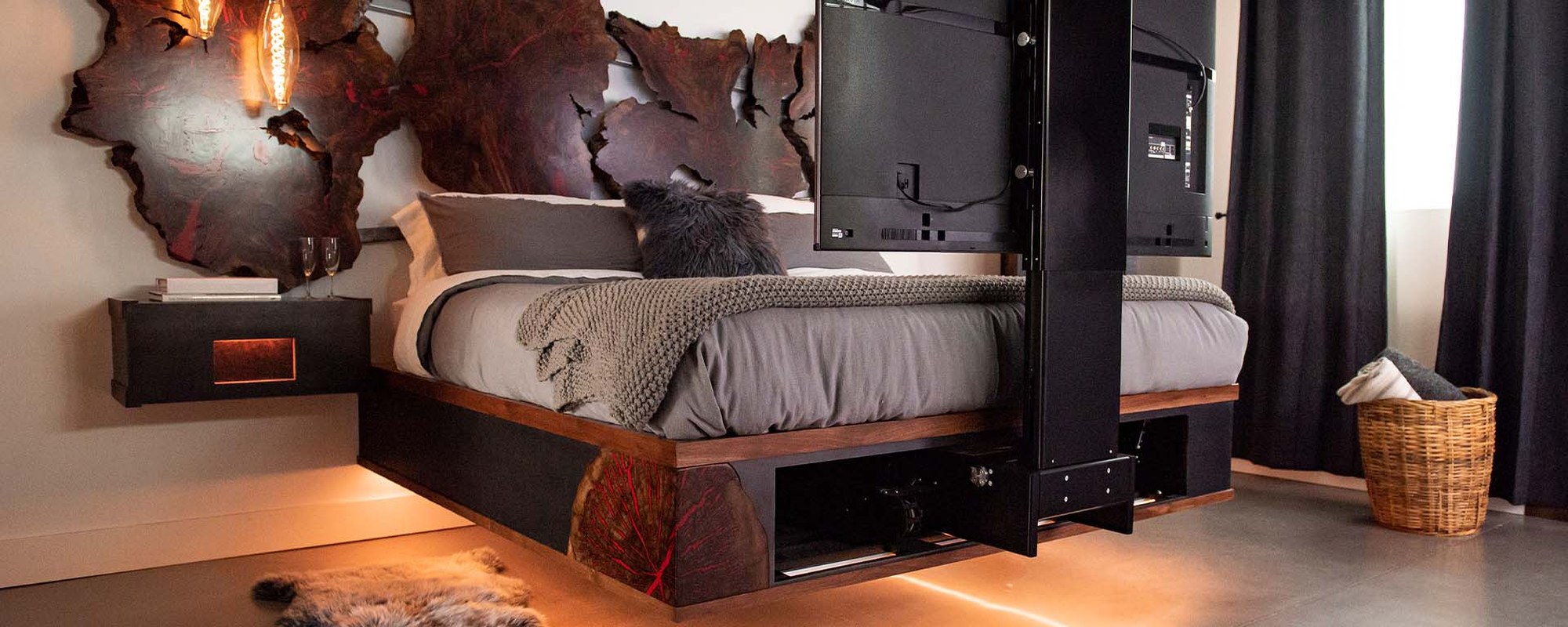 Future Automation under-bed TV lift in a bedroom