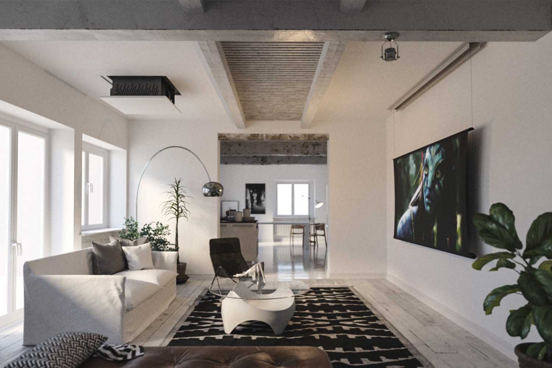 Nexus 21 Eclipse E-550 projector lift in a living room