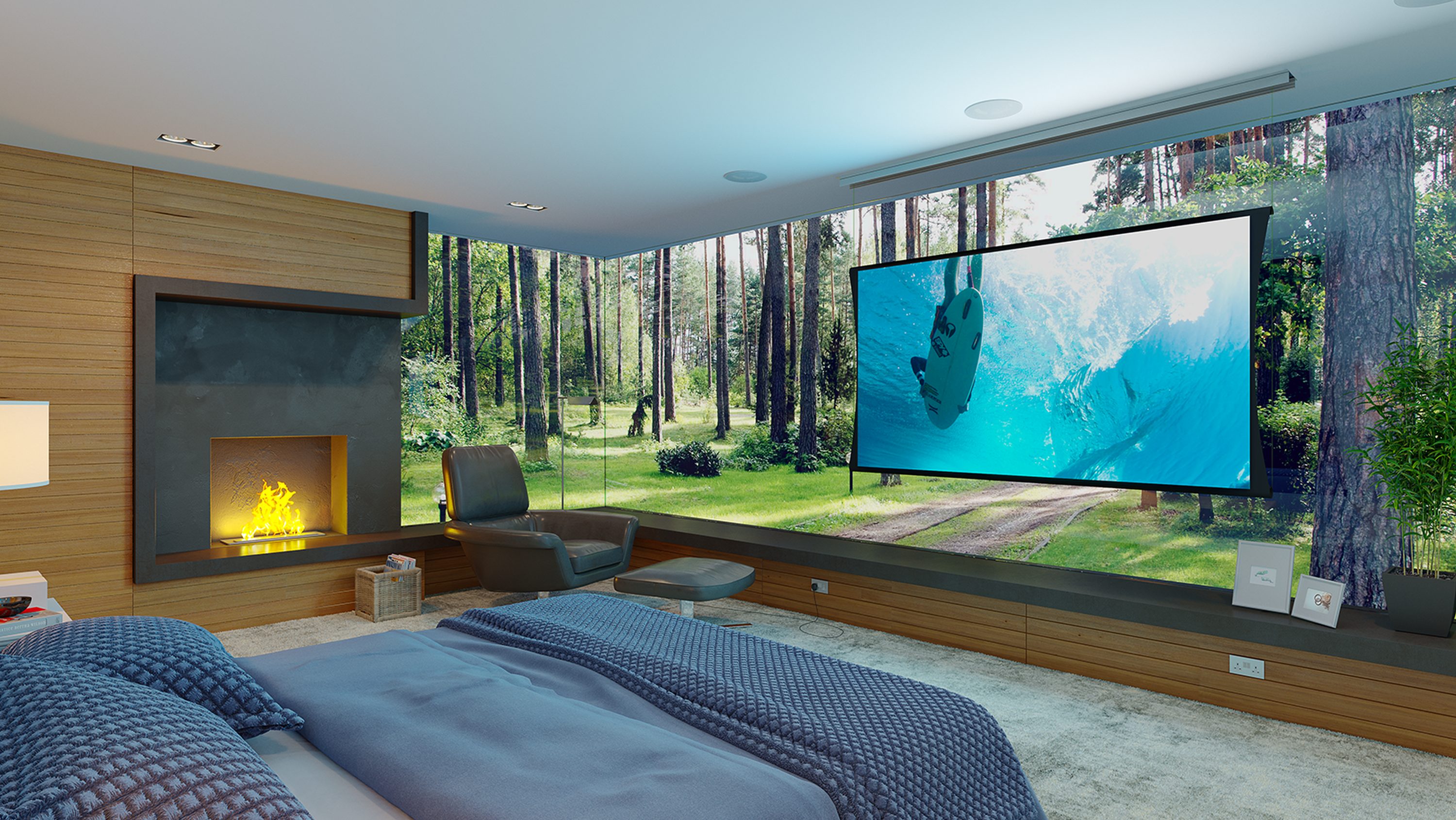 Screen Innovations ALR screen in a lit living room