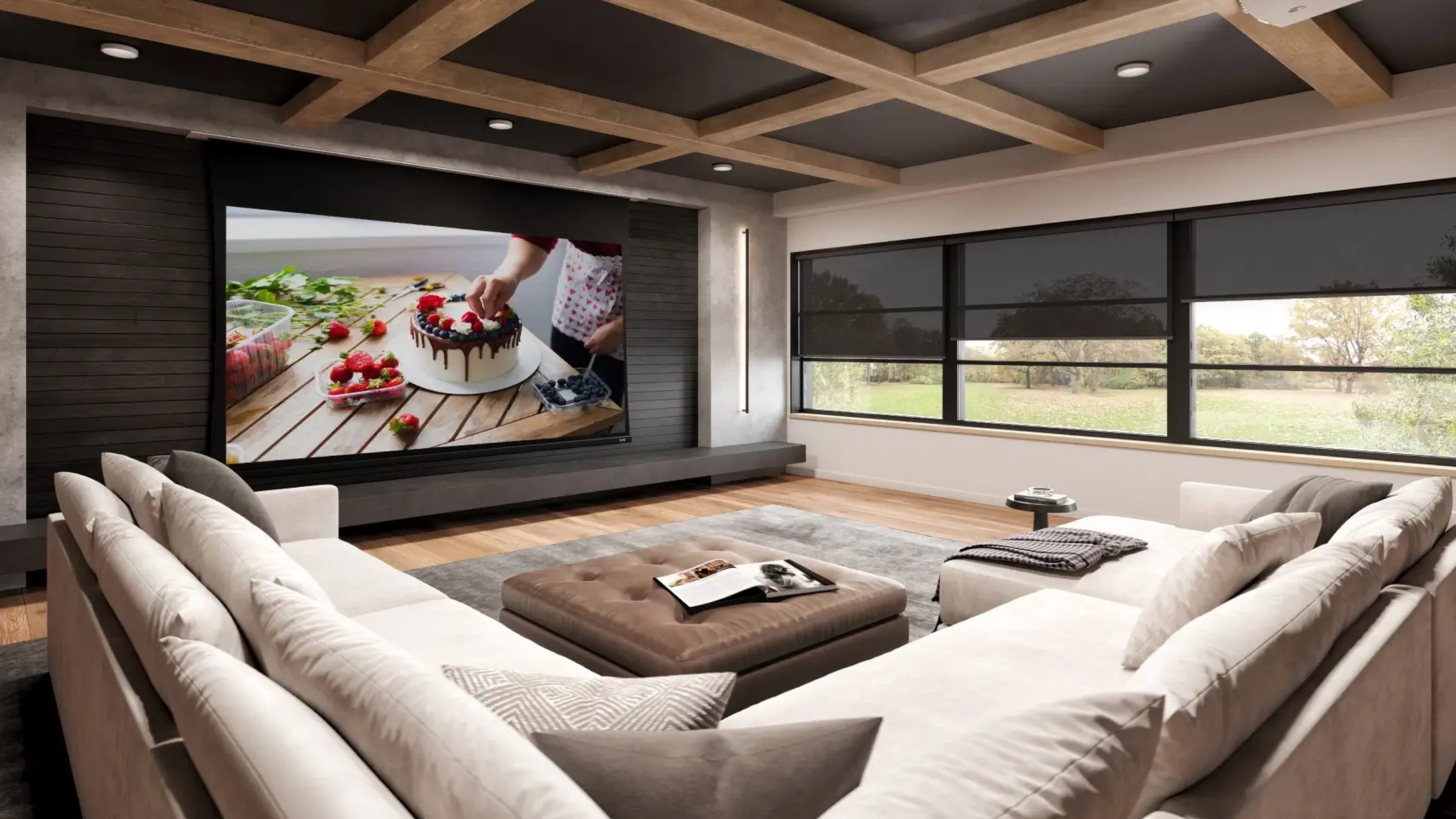 Screen Innovations Zero-G screen levitating in front of a window