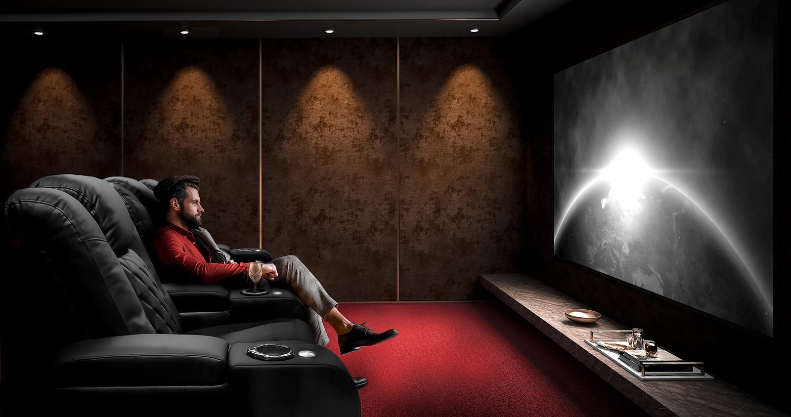 Valencia leather home theatre seating in a dedicated theatre room