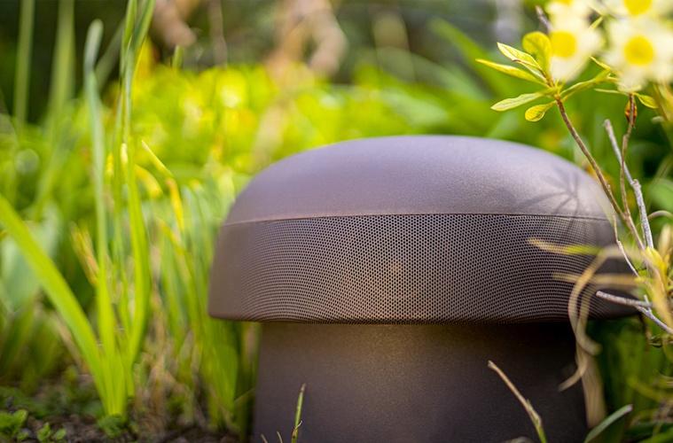 Outdoor landscape speaker among green plants