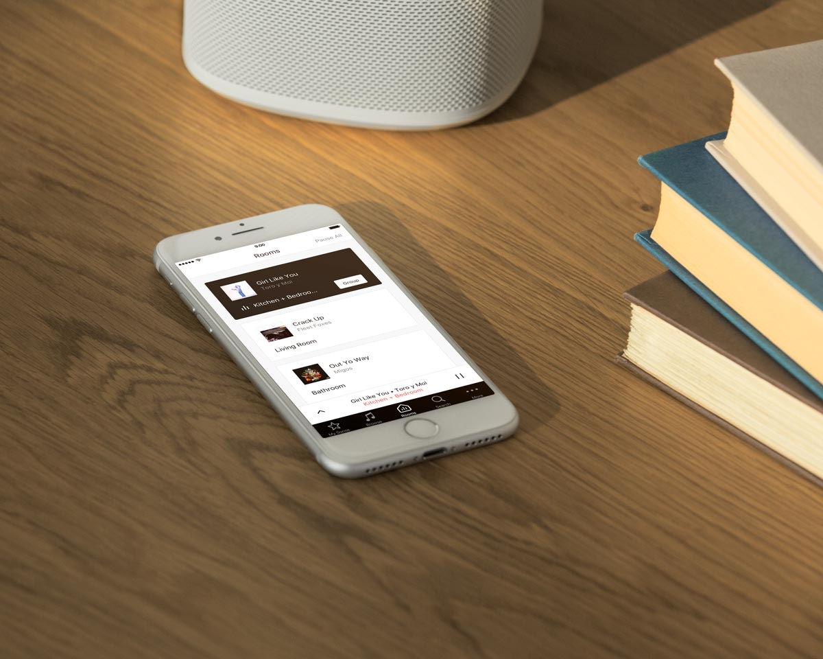 Controlling Sonos rooms from the Sonos app on a phone