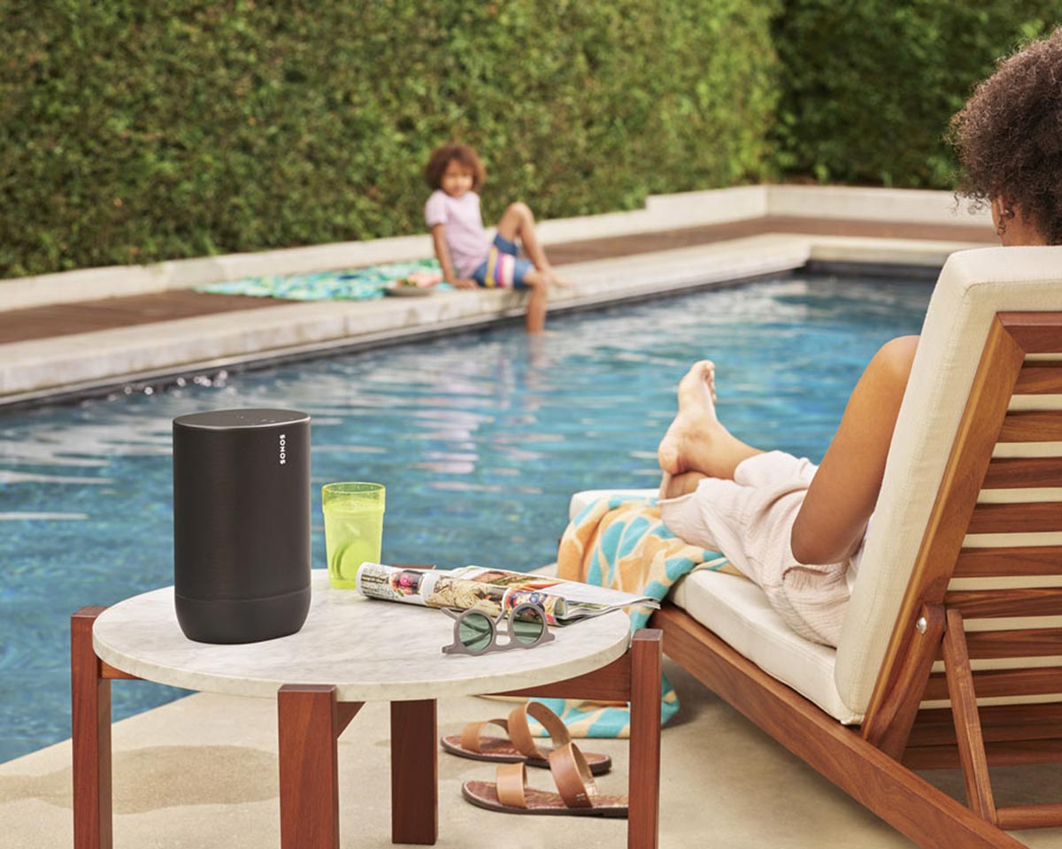 Portable Sonos speaker playing over Bluetooth outdoors