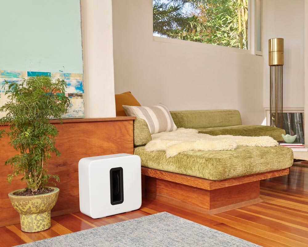 Sonos audio in a bedroom with built-in speakers