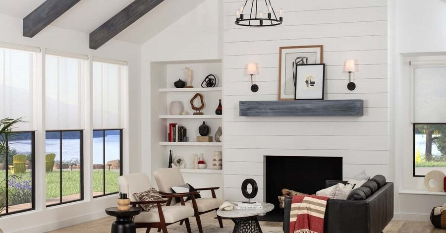 A living space featuring automatic shading.