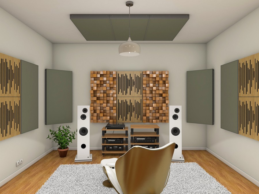 A luxury listening space with Vicoustic products.